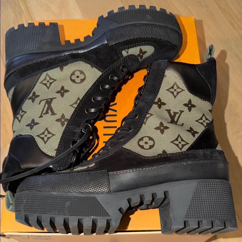 Louis Vuitton Black and Green Combat Boots - Picture 3 of 3